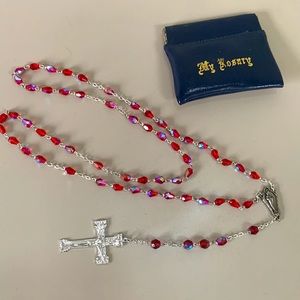 Chapel Silver Filled Red Rosary Beads
